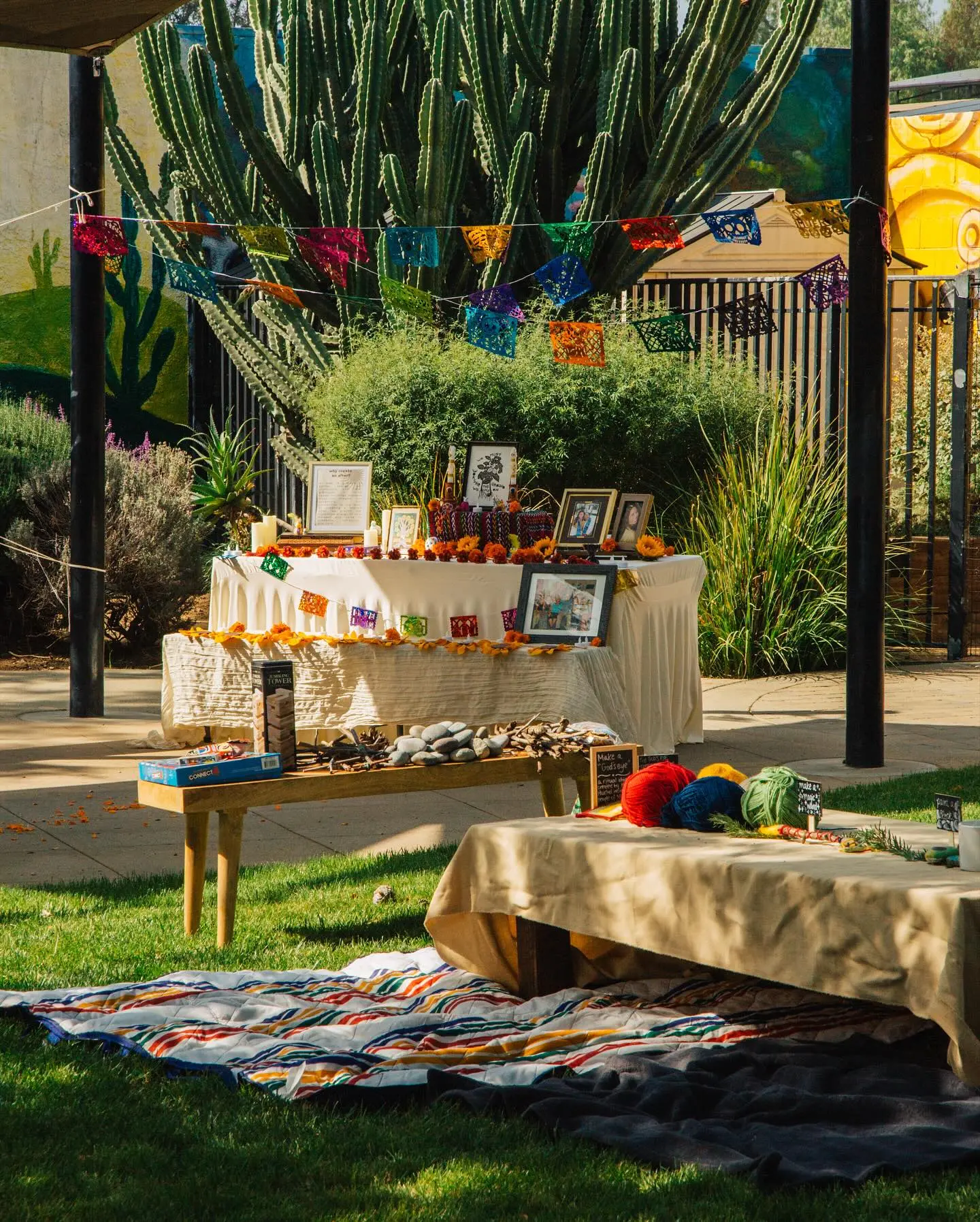 A local vendor space arranged beneath trees at a community gathering